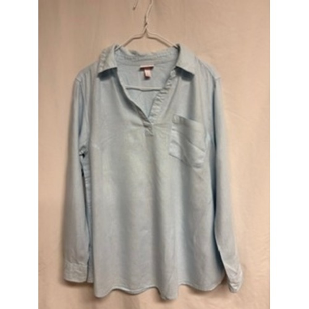 Isabel Maternity by Ingrid & Isabel Blue Linen Blend Split Neck Tunic Top Large